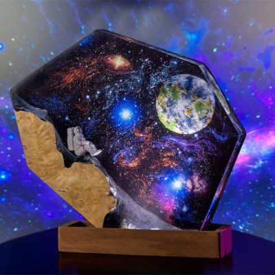 Astronaut Resin Wood Space Galaxy Art Night Light Housewarming Christmas gifts 