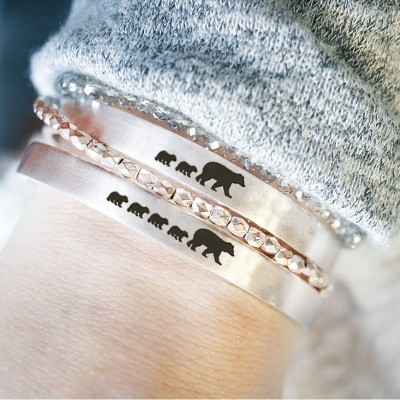 Personalized Mama Bear Bracelet Cuff For Mom Grandma