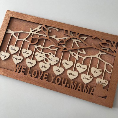 Custom Family Tree Wood Sign Name Engraved Home Decor For Mother's Day