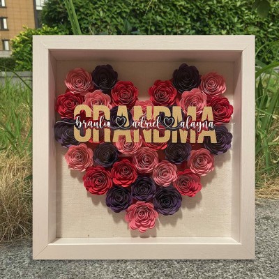 Personalized Mom Heart Flower Shadow Box With Kids Name For Mother's Day Birthday