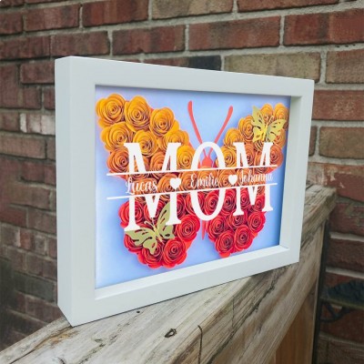 Custom Butterfly Mom Flower Shadow Box With Kids Name For Mother's Day Gift Ideas