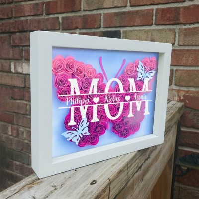 Custom Butterfly Mom Flower Shadow Box With Kids Name For Mother's Day Gift Ideas
