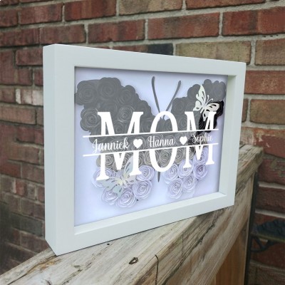 Custom Butterfly Mom Flower Shadow Box With Kids Name For Mother's Day Gift Ideas