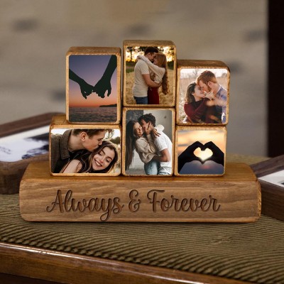 Custom Wood Stacking Couple Photo Blocks Set For Girlfriend Valentine's Day Gift