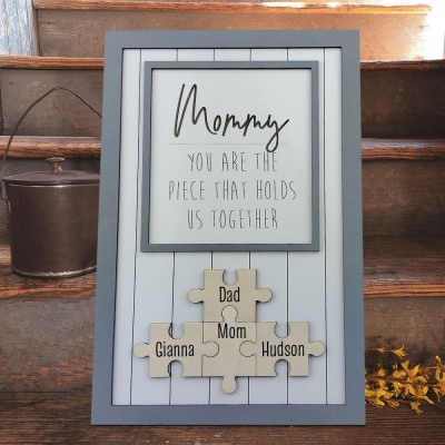 Mom Puzzle Sign Personalized Mother's Day Wood Sign Gift Ideas Piece That Holds Us Together