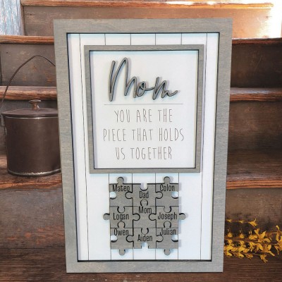 Mom Puzzle Sign Personalized Mother's Day Wood Sign Gift Ideas Piece That Holds Us Together