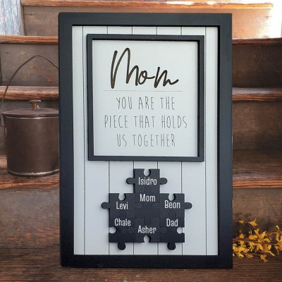 Mom Puzzle Sign Personalized Mother's Day Wood Sign Gift Ideas Piece That Holds Us Together