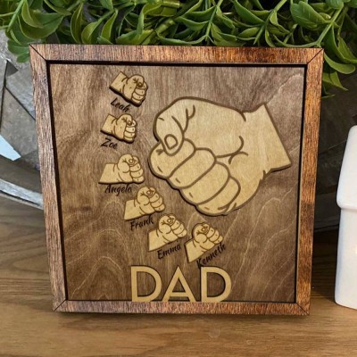 Personalized Dad and Kids Fist Bump With Name Frame Sign For Father's Day