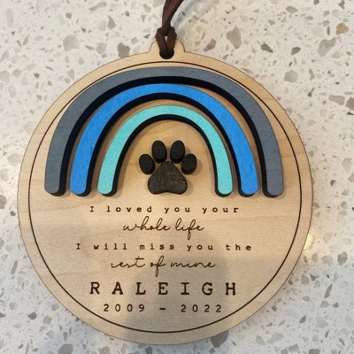 Personalized Wood Pet Paw Memorial Ornament Rainbow Bridge with Name Engraved