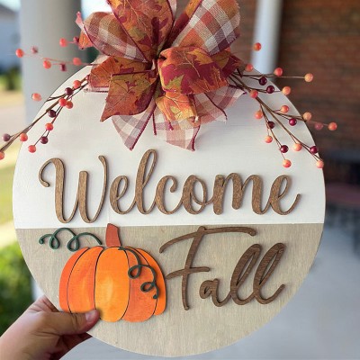 Welcome Fall Door Hanger Farmhouse Entry Way Wall Home Decor