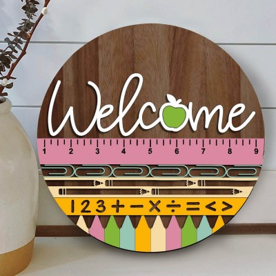 Wooden Teacher Classroom Door Hanger Back To School Welcome Sign