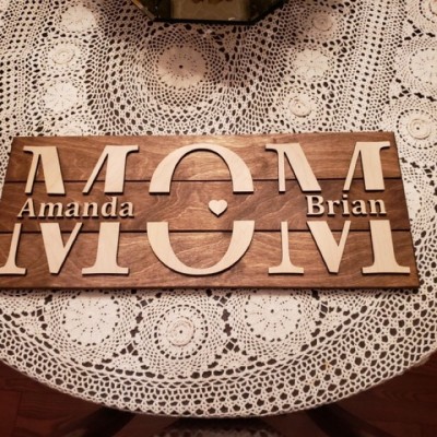 Custom Mom Wood Sign With Name Engraving For Birthday Mother's Day
