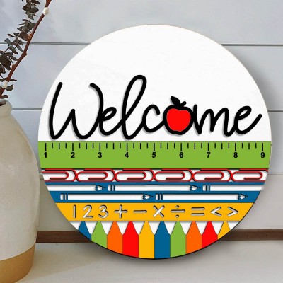 Wooden Teacher Classroom Door Hanger Back To School Welcome Sign