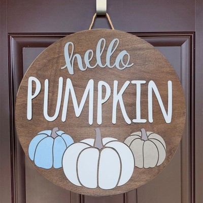 Hello Fall Pumpkin Door Hanger Farmhouse Entry Way Wall Home Decor