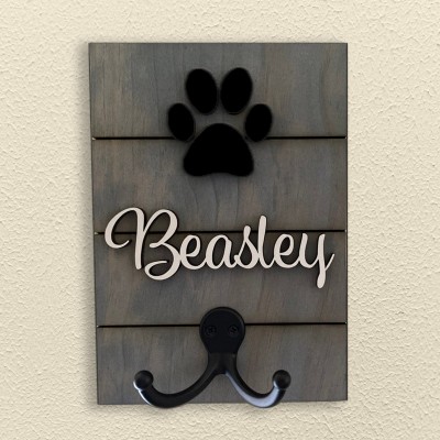 Personalized 3D Dog Paw Shiplap Leash Holder