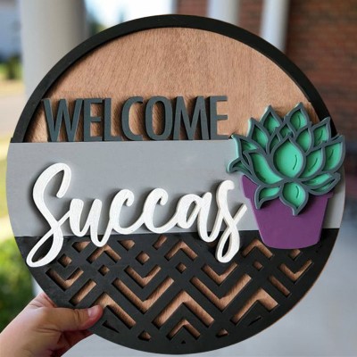 Welcome Succas Door Hanger Farmhouse Entry Way Wall Home Decor