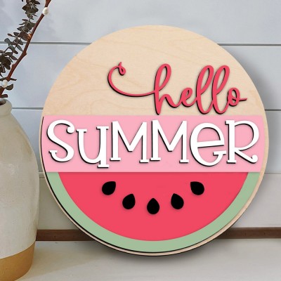 Wooden Hello Summer Door Hanger Farmhouse Decor Entry Way Wall Welcome Sign