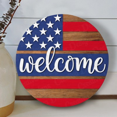 Wooden Welcome Front Door Hanger Farmhouse Decor Entry Way Wall Sign
