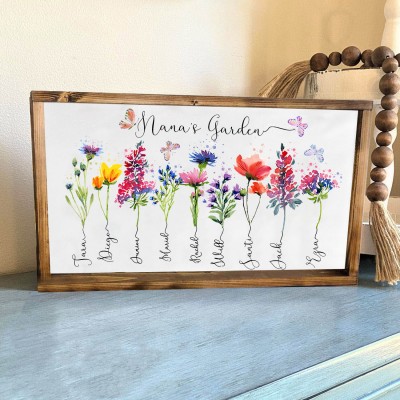 Personalised Nana's Garden Birth Month Flower Frame With Grandkids Name For Christmas Day Gift Ideas
