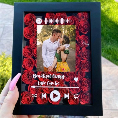 Personalized Spotify Flower Shadow Box With Couple Photo For Wedding Anniversary Valentine's Day