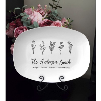 Personalized Birth Month Flower Platter With Names For Mom Family Grandma