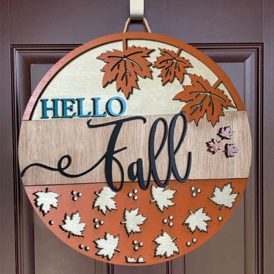 Hello Fall Door Hanger Farmhouse Entry Way Wall Home Decor