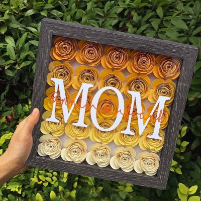 Personalized Mom Flower Shadow Box With Kids Name For Mother's Day Birthday