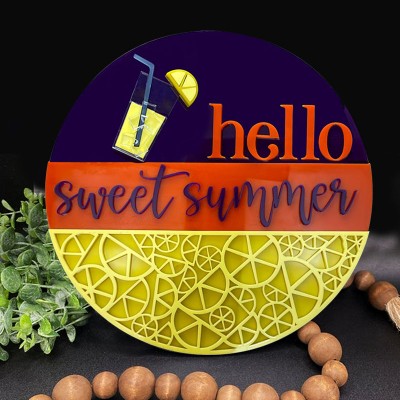 Wooden Hello Summer Door Hanger Farmhouse Decor Entry Way Wall Welcome Sign