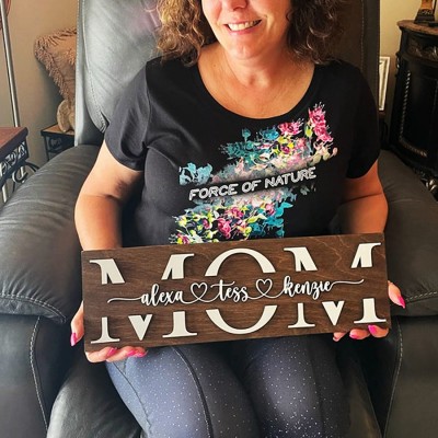 Custom Mom Wood Sign With Name Engraving For Mother's Day Birthday