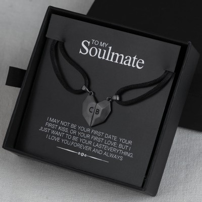 2 Pieces Personalized Magnetic Interattraction Heart-Shaped Name Necklace Valentine's Day To My Soulmate