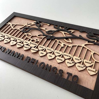 Custom Family Tree Wood Sign Name Engraved Home Wall Decor
