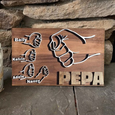 Personalized Fist Bump Dad and Kids Sign With Names For Grandpa Father's Day