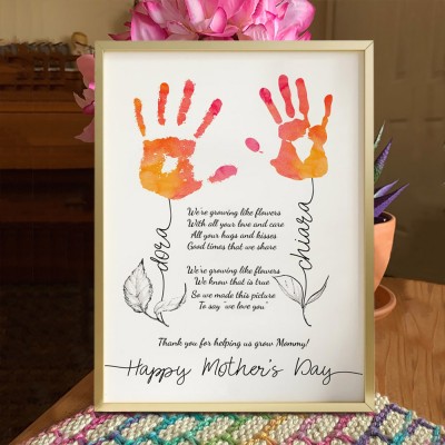 Personalized Mother's Day Flower DIY Handprint Art Craft Sign Gift From Kids For Mom Grandma