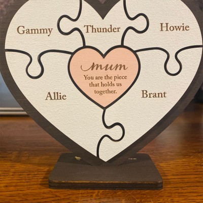 Custom Mum Puzzle Piece Sign With Kids Name For Home Wall Decor For Mother's Day Gift