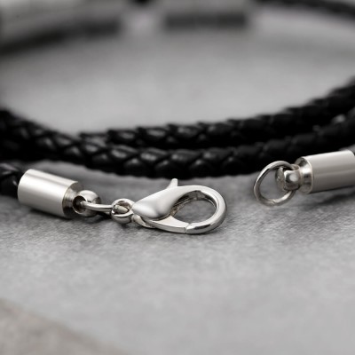 Personalised 1-10 Beads Engraving Name Black Leather Bracelet Gifts for Him