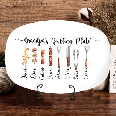 Personalized BBQ Grandpa's Grilling Plate With Grandkids Name For Father's Day