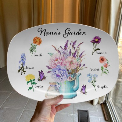 Nana's Garden Platter Personalized Birth Month Flower Plate With Grandchildren Name For Mother's Day Christmas