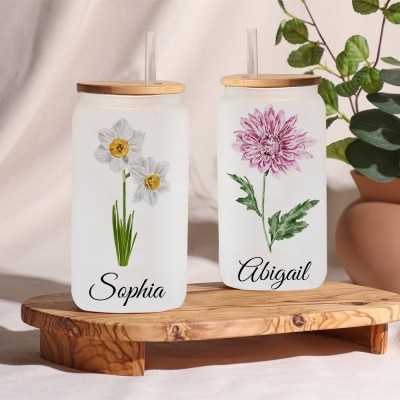Personalized Birth Flower Tumbler For Her and Bridesmaid Bachelorette Party Gift