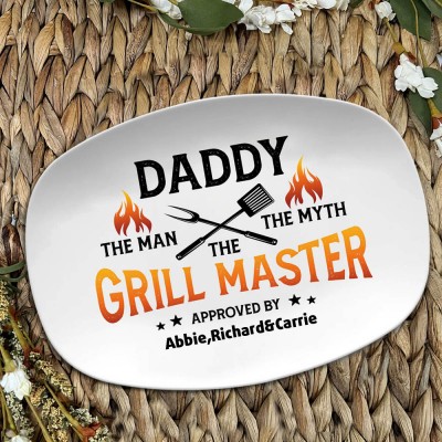 Personalized Daddy's Grilling BBQ Plate With Kids Names For Father's Day
