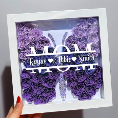 Personalized Mom Butterfly Shadow Box With Kids Name For Grandma Mother's Day Gift Ideas