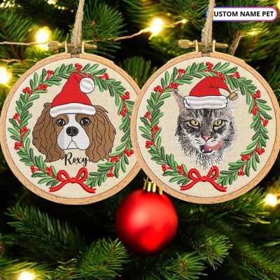 Personalized Embroidered Dog Portrait Photo Ornament With Name For Pet Lovers Christmas Gift
