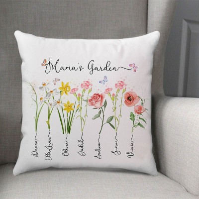 Personalized Grandma's Garden Pillow Birth Month Flower With Kids Name For Mother's Christmas Day