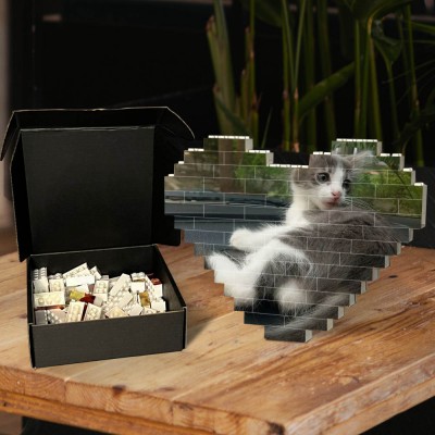 Personalized Heart Photo Block Puzzle Building Brick Gift For Pet Cat