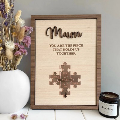 Mum Puzzle Sign Personalised Mother's Day Wood Sign Gift Ideas Piece That Holds Us Together