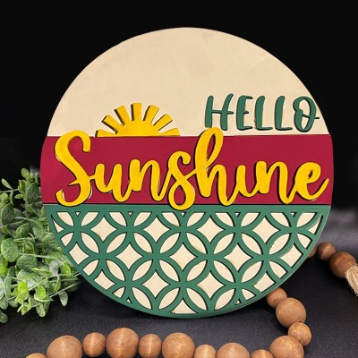 Wooden Hello Sunshine Door Hanger Farmhouse Decor Entry Way Wall Welcome Sign