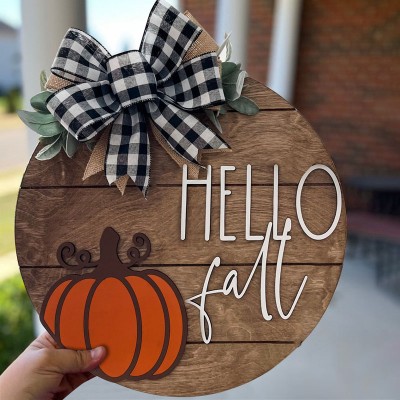 Hello Fall Door Hanger Farmhouse Entry Way Wall Home Decor Welcome Sign