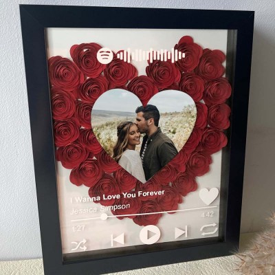 Personalized Spotify Flower Shadow Box With Couple Photo For Wedding Anniversary Valentine's Day