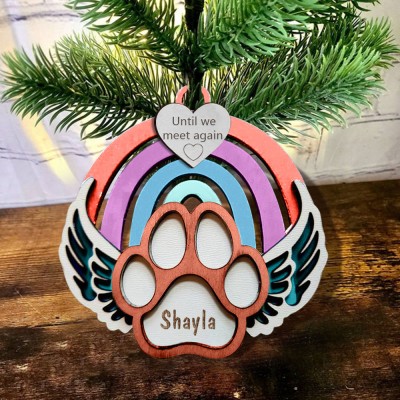 Personalized Wood Pet Paw Memorial Ornament Rainbow Bridge with Name Engraved