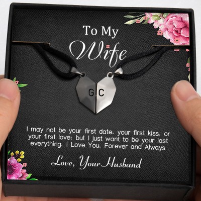 To My Wife 2 Pieces Personalized Magnetic Heart-Shaped Necklace For Valentine's Day Anniversary