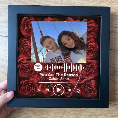 Personalized Spotify Flower Shadow Box With Couple Photo For Wedding Anniversary Valentine's Day